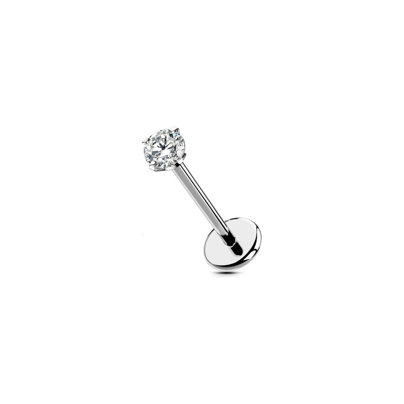 Stainless steel flat back nose stud with a prong-set clear CZ
