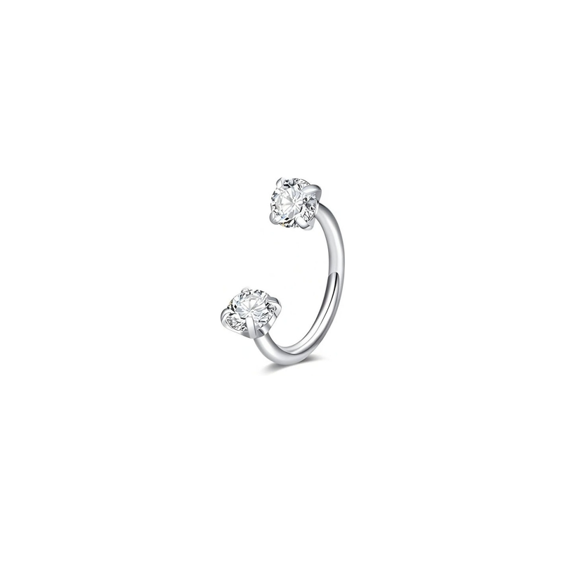 Stainless Steel CZ Horseshoe Open Hoop Nose Ring on white background