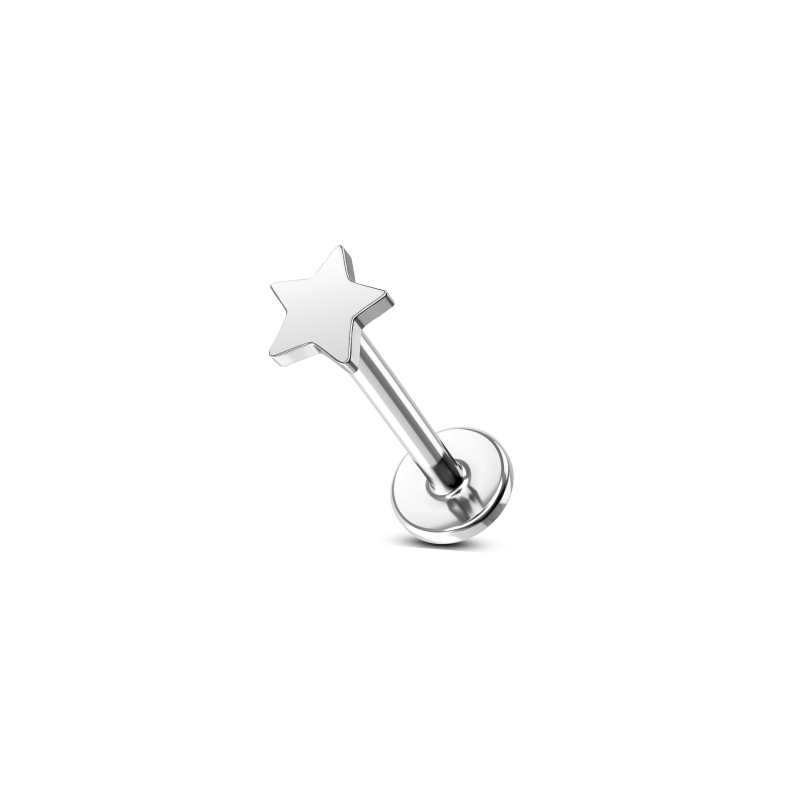 Titanium threadless star nose stud on white background