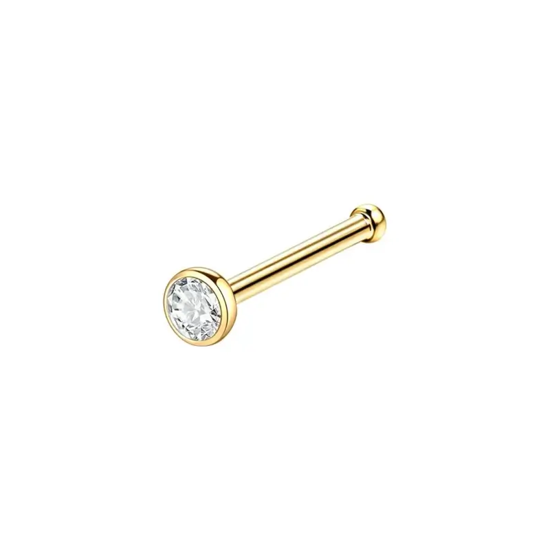 Gold-tone CZ bone nose stud, side view