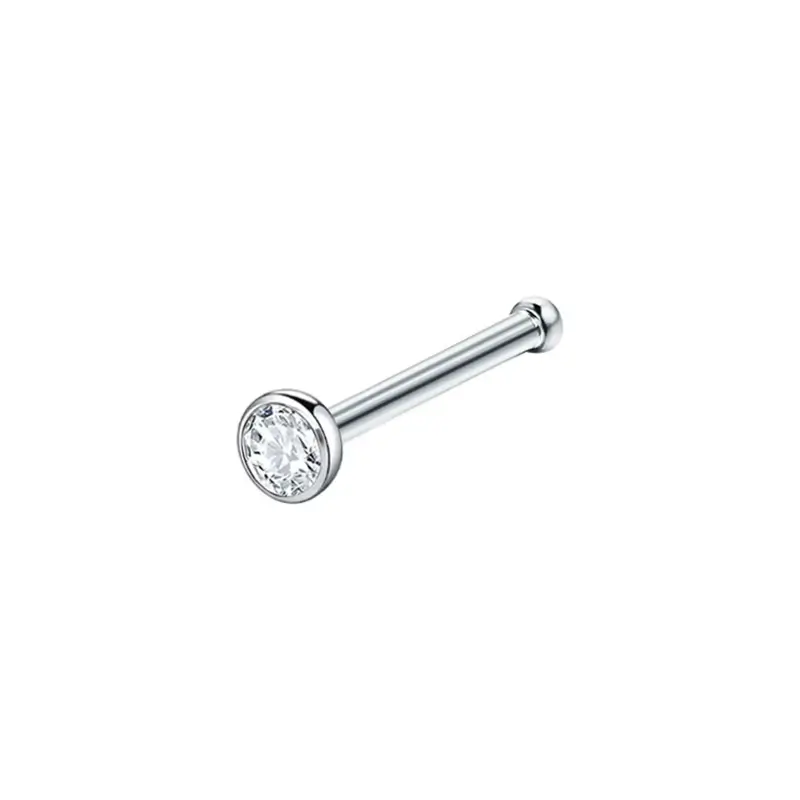 Silver-tone CZ bone nose stud, side view