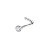 Silver-tone CZ L-shaped nose stud, side view