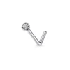 Silver-tone titanium L-shaped nose stud with a bezel-set clear CZ