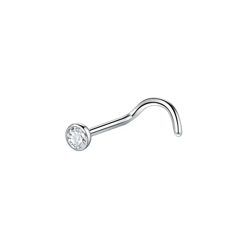 Silver-tone CZ nose screw, side view