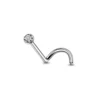 Silver-tone titanium nose screw with a bezel-set clear CZ