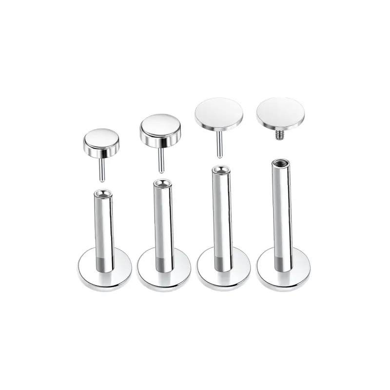 plain-disc-nose-stud-four-head-options Four plain disc tops with their posts, in three head sizes and two closure types