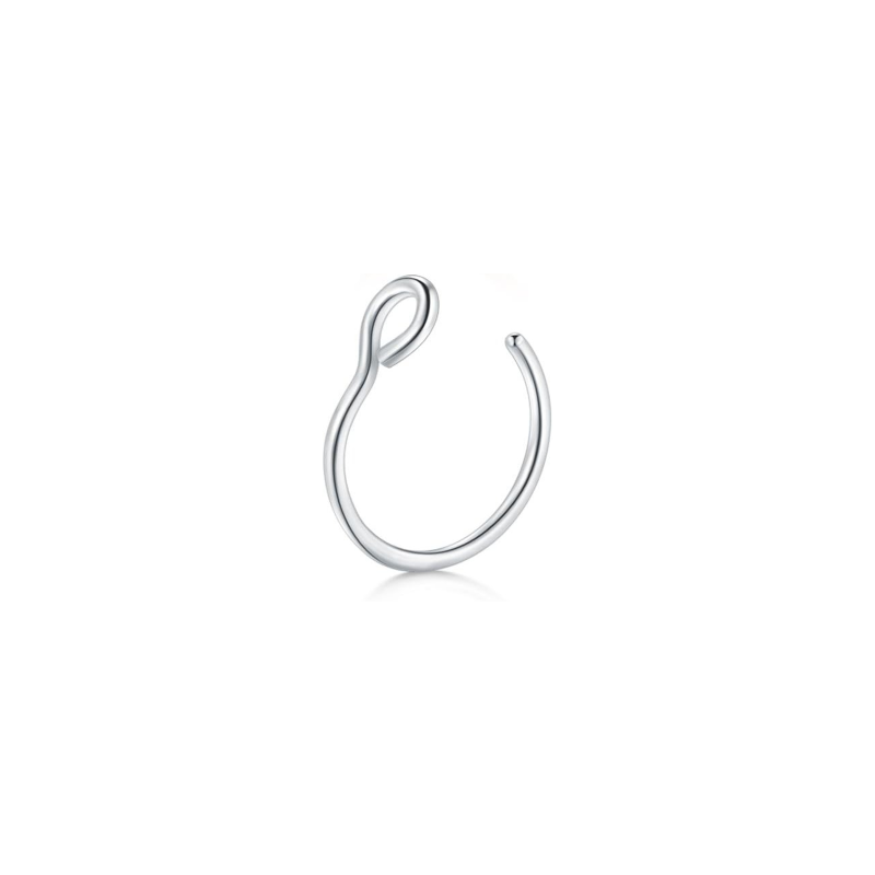 Stainless steel loop-end nose ring on white background