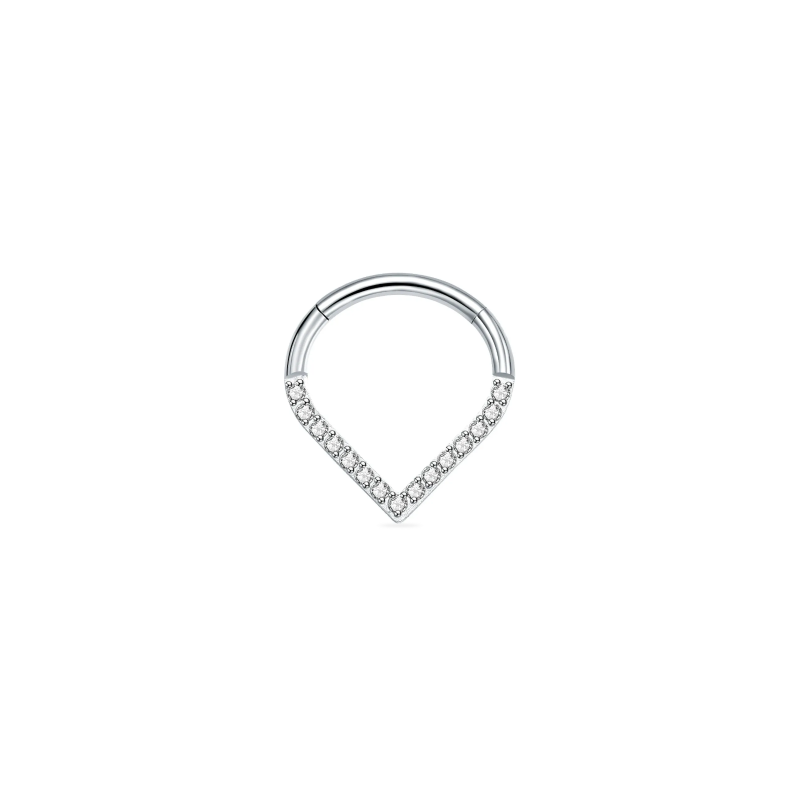 Titanium 16G CZ teardrop septum clicker on white background