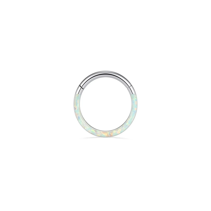 Titanium 16G opal septum clicker on white background